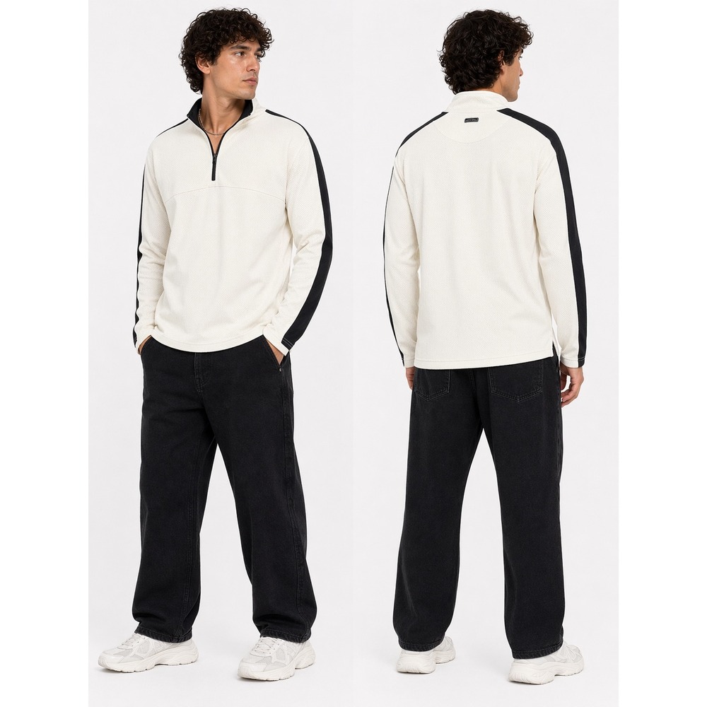 Sun Mountain Quarter Zip Pullover Mens XL White Black Trim Textured Golf Top